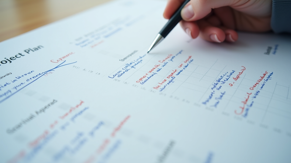 Close-up view of a project plan with highlighted tasks and notes