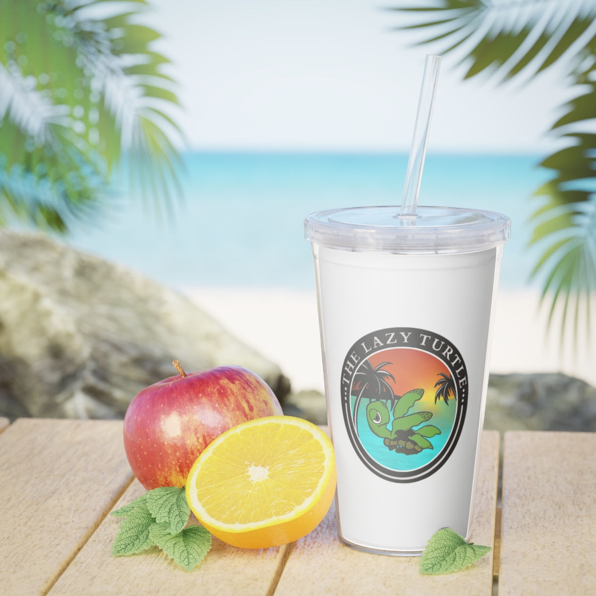 Lazy Turtle Plastic Tumbler with Straw