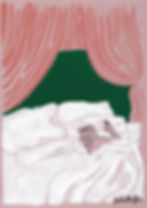 Gouache illustration of a woman sleeping in bed