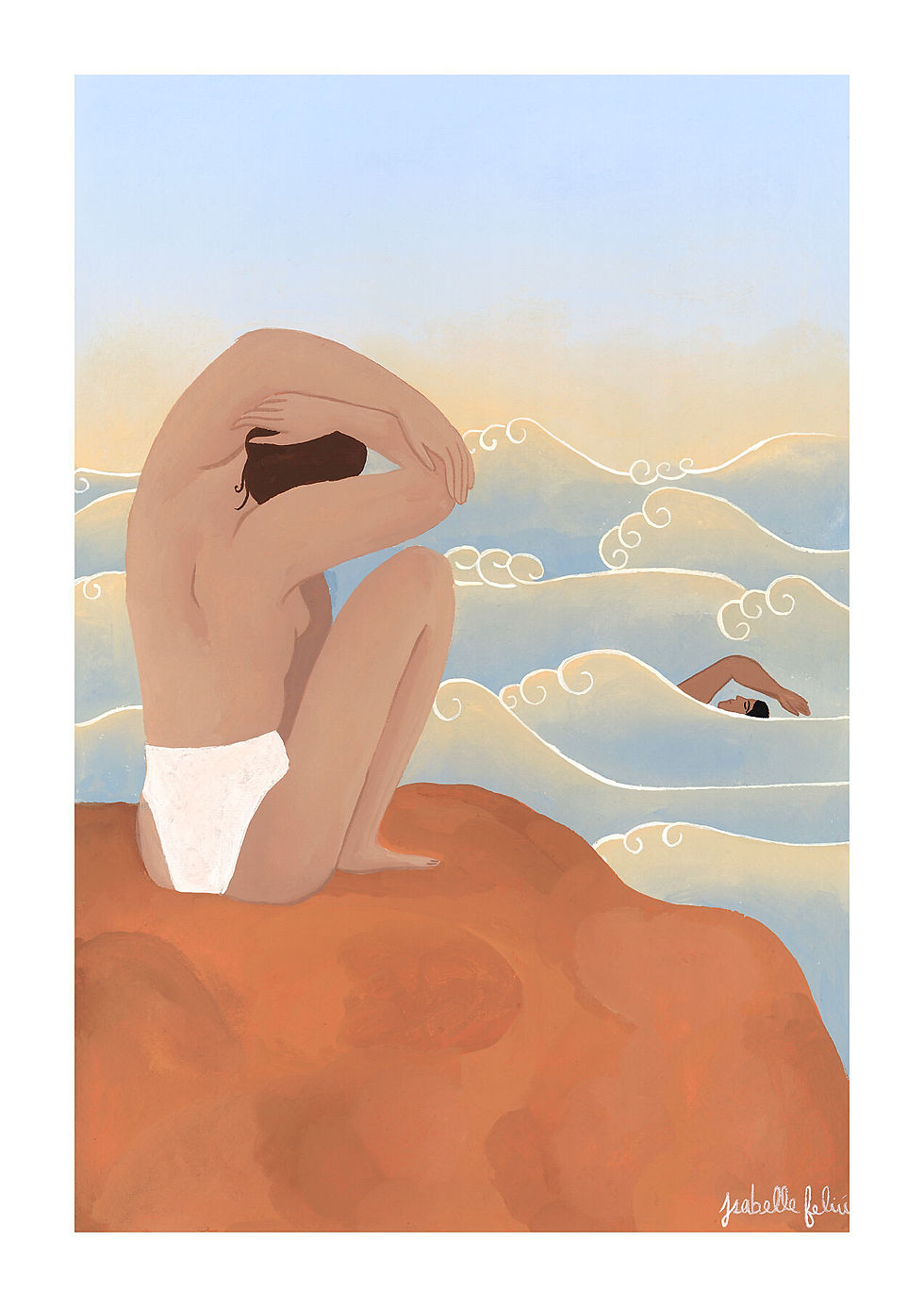 Two friends at the beach at sunset