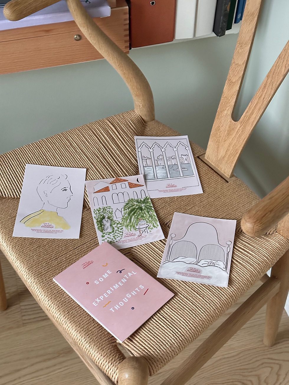 Sketches scattered on chair