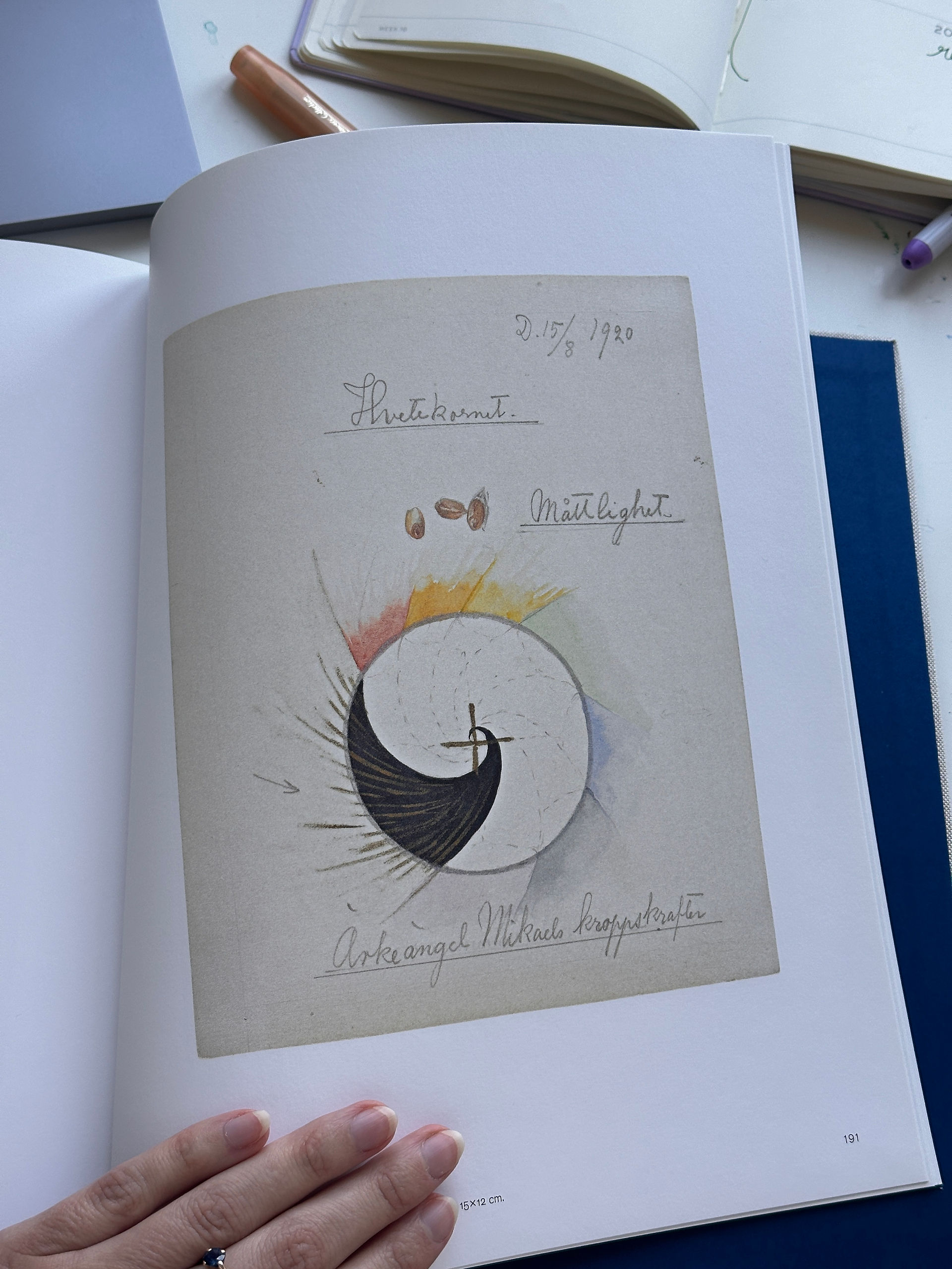 Esquisse abstraite d’Hilma af Klint avec spirale et notes manuscrites