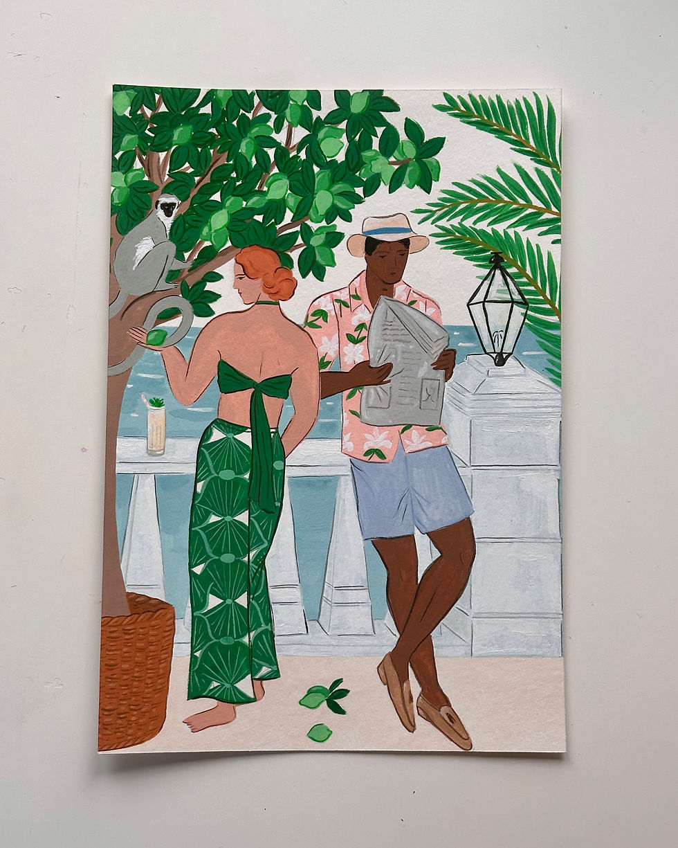 'Tequila Fizz' original gouache painting laying flat