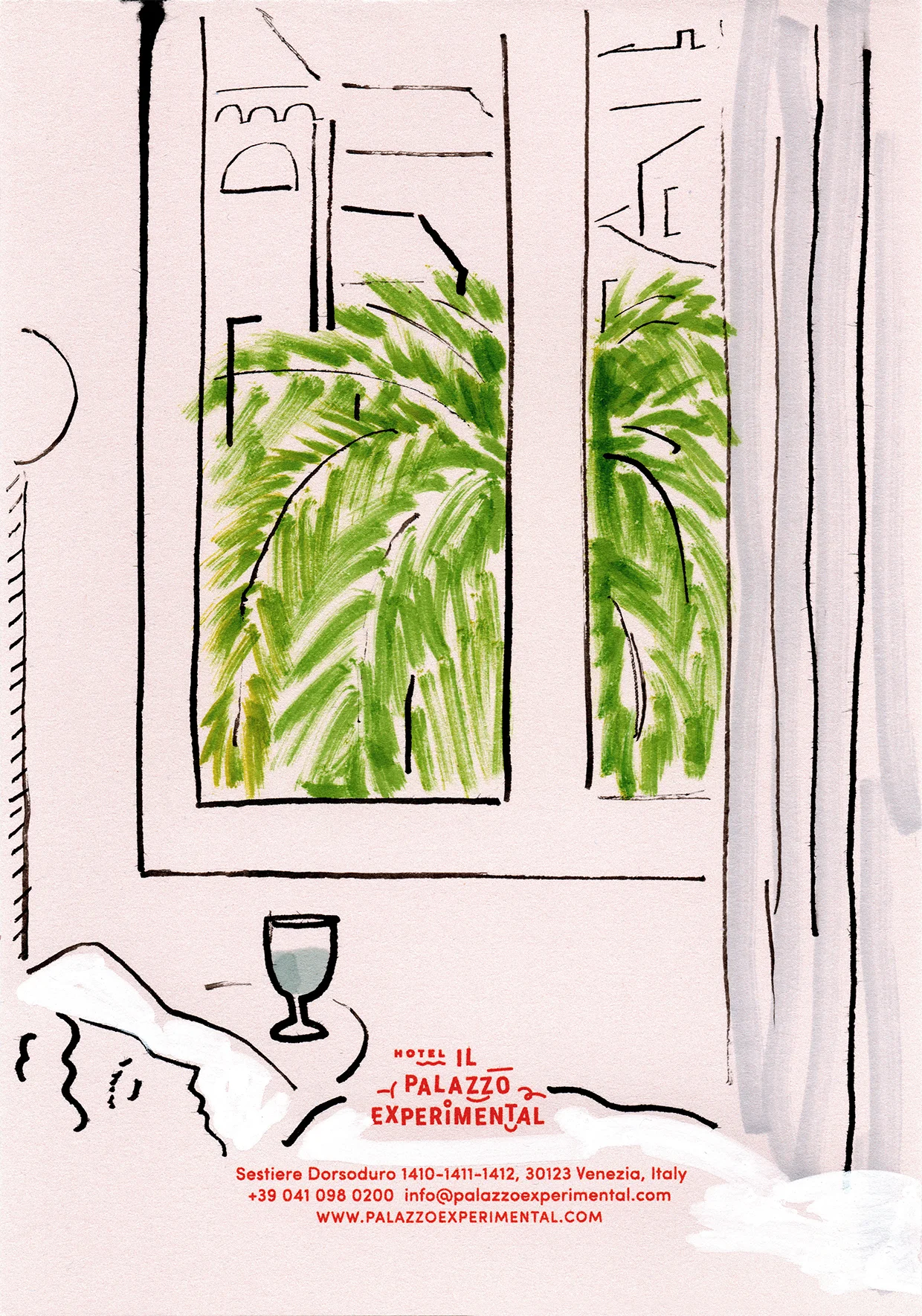 Sketch on the hotel’s pink notepad 