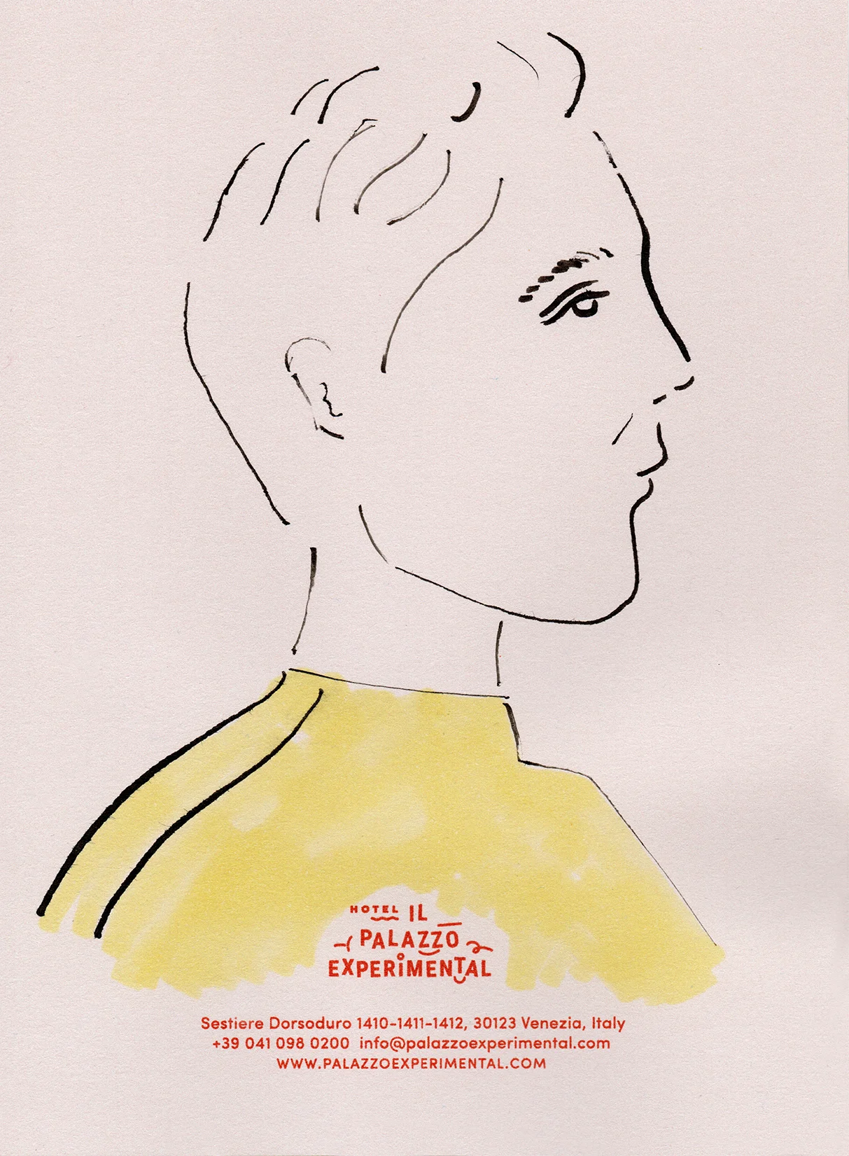 Profile sketch of a man wearing a butter-yellow sweater, pastel tones inspired by our trip.