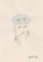 Illustration of a face smoking from a lamp, with a cloud of smoke above their head