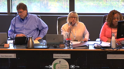 Screenshot of meeting with seated TDSB trustees: Dan Maclean, and Rachel Chernos Lin.