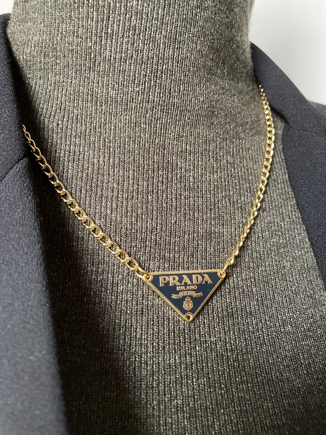 REWORKED PRADA DARK BLUE / GOLD NECKLACE
