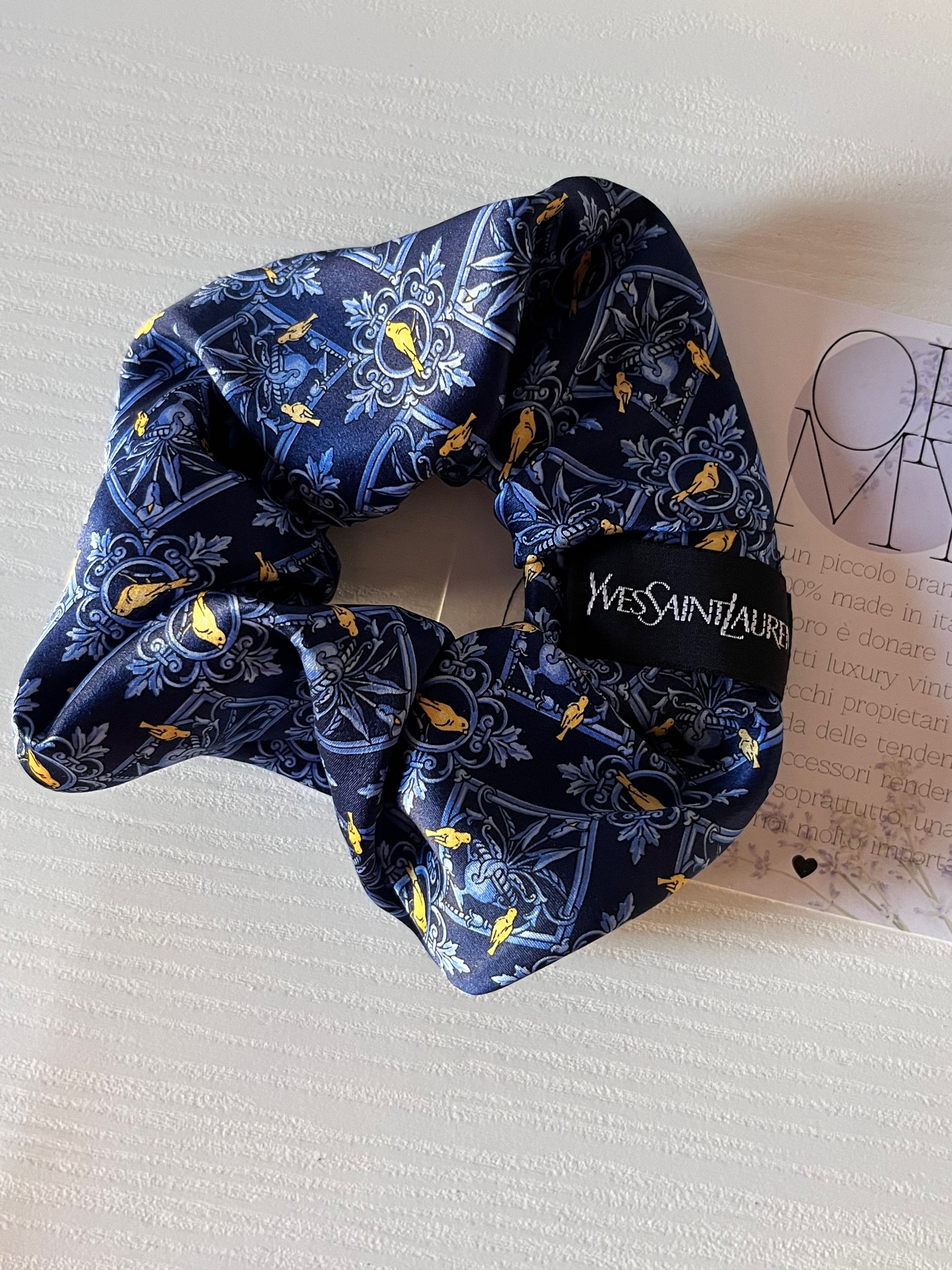  SCRUNCHIE BLU STAMPA CANARINI 