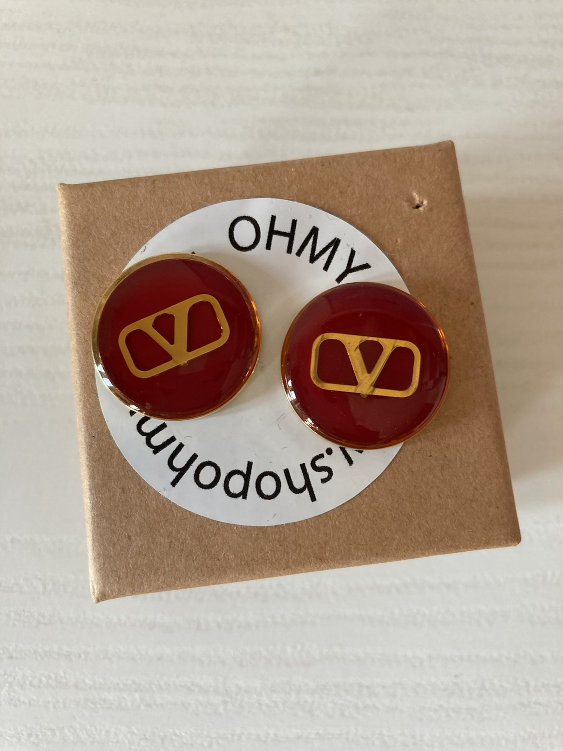 LARGE VALENTINE RED / GOLD BUTTON EARRING