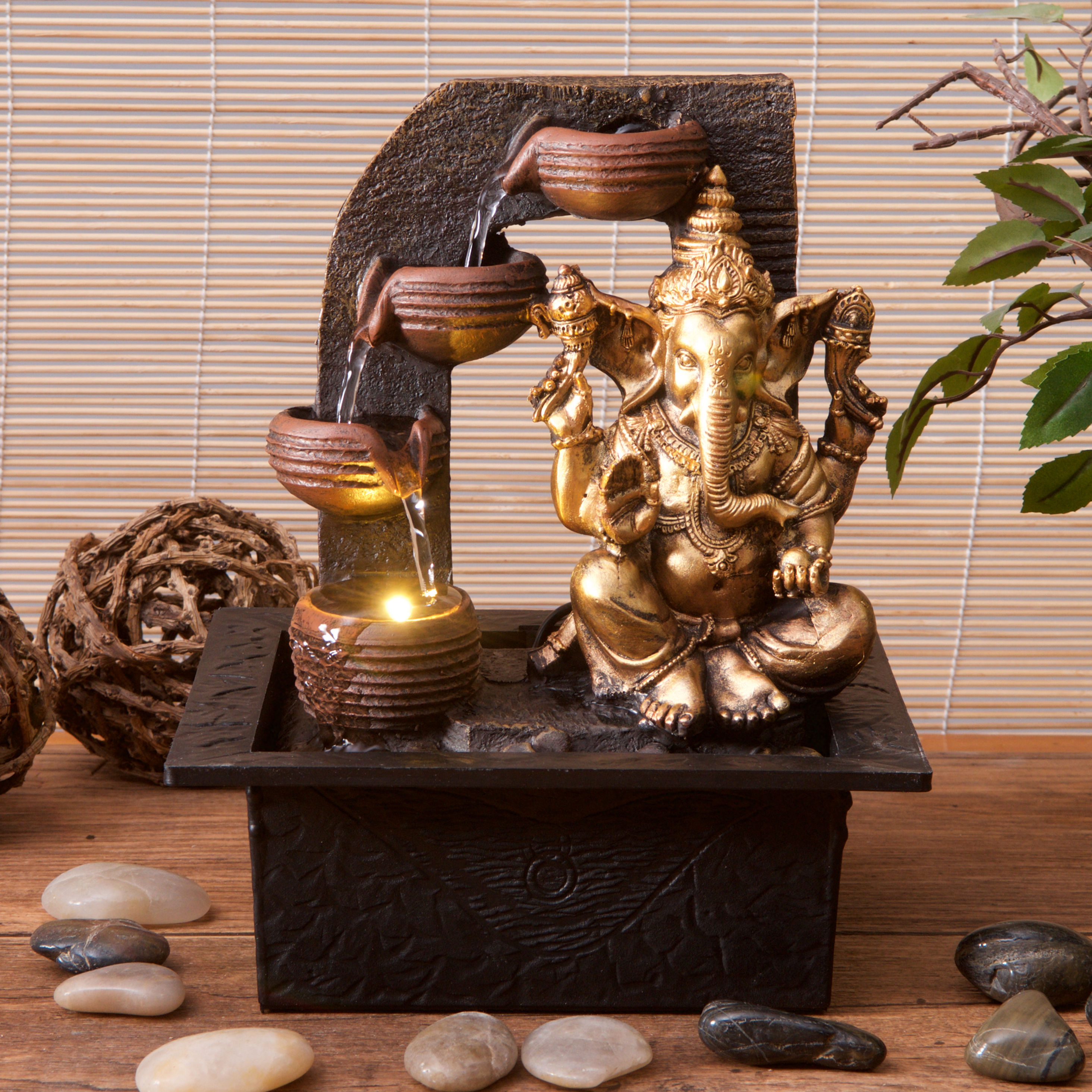 Ganesha with Water Cups Indoor Water Fountain with LED Light