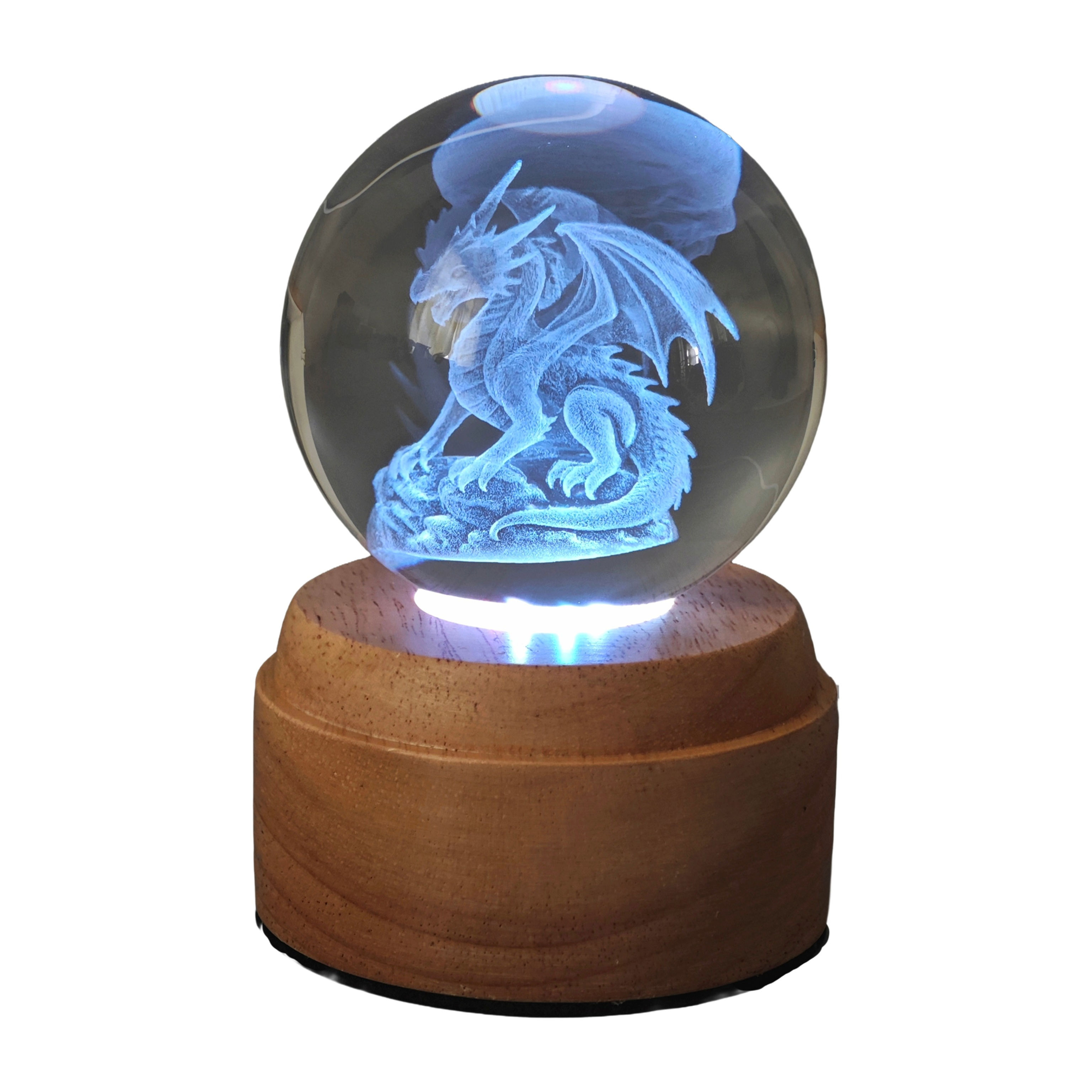 Dragon Rotating 3D Crystal Globe Light -Wood Base