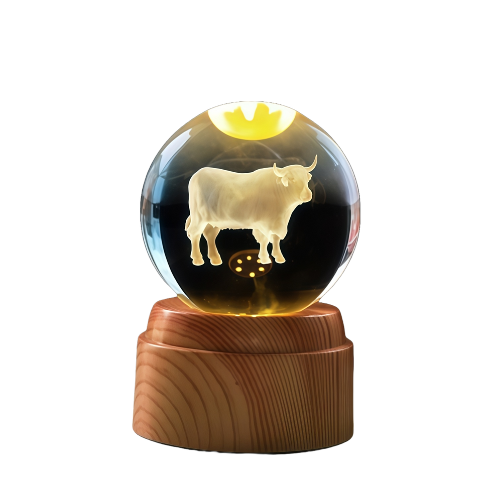 Highland Cow Rotating 3D Crystal Globe Light