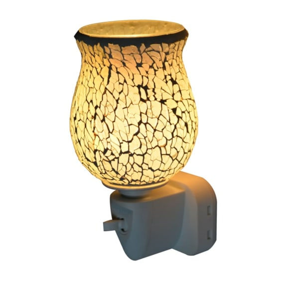 White Glow Crackle Tulip Mosaic Wax Warmer