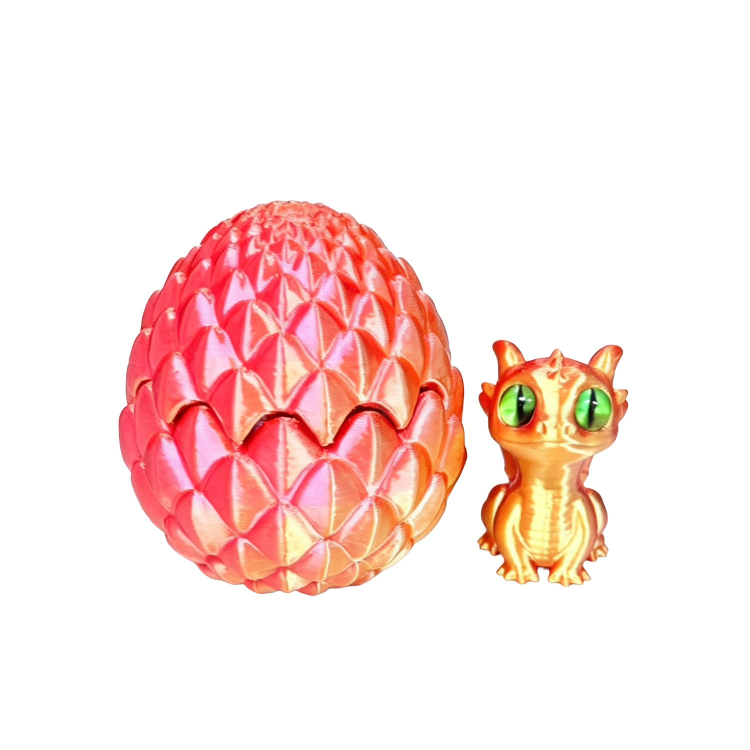3D Printed Baby Dino in Egg - Red.Gold