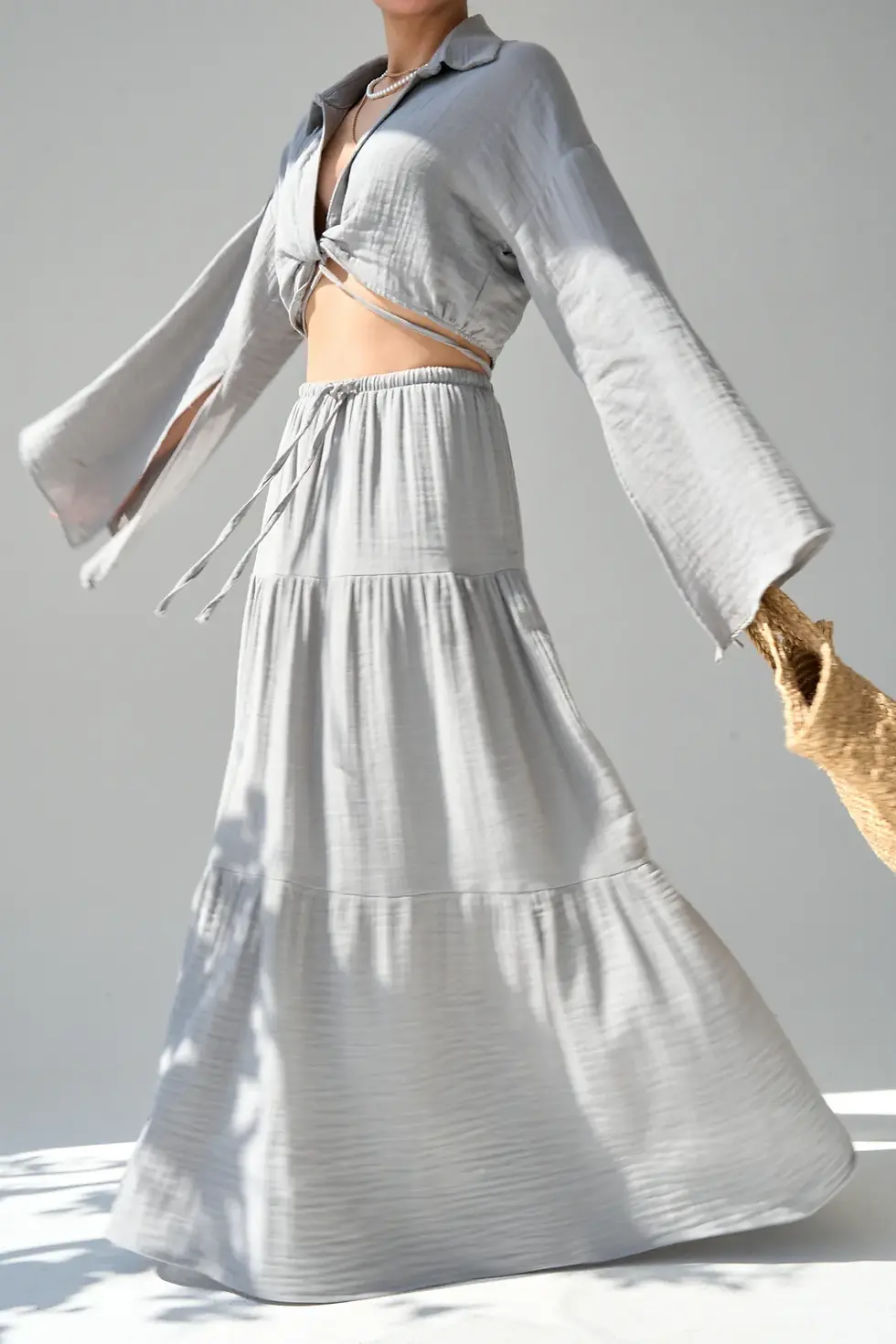 Thumbnail: Boho Grey Maxi Skirt&Top Set