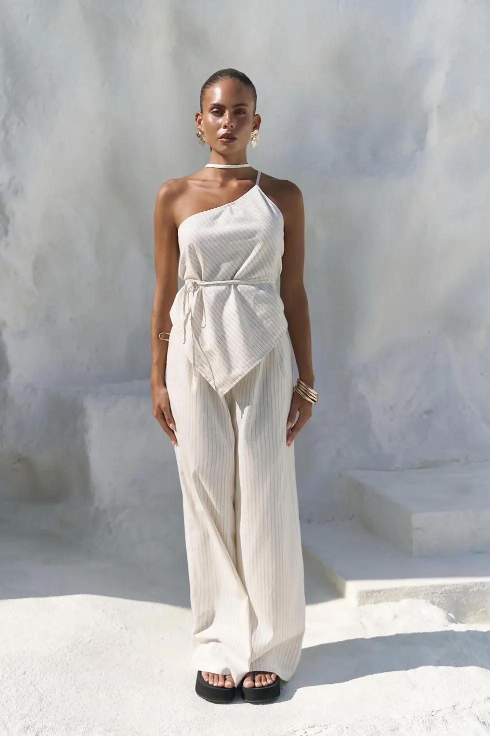 Thumbnail: Behin Striped Tie-Detail Beige Crop