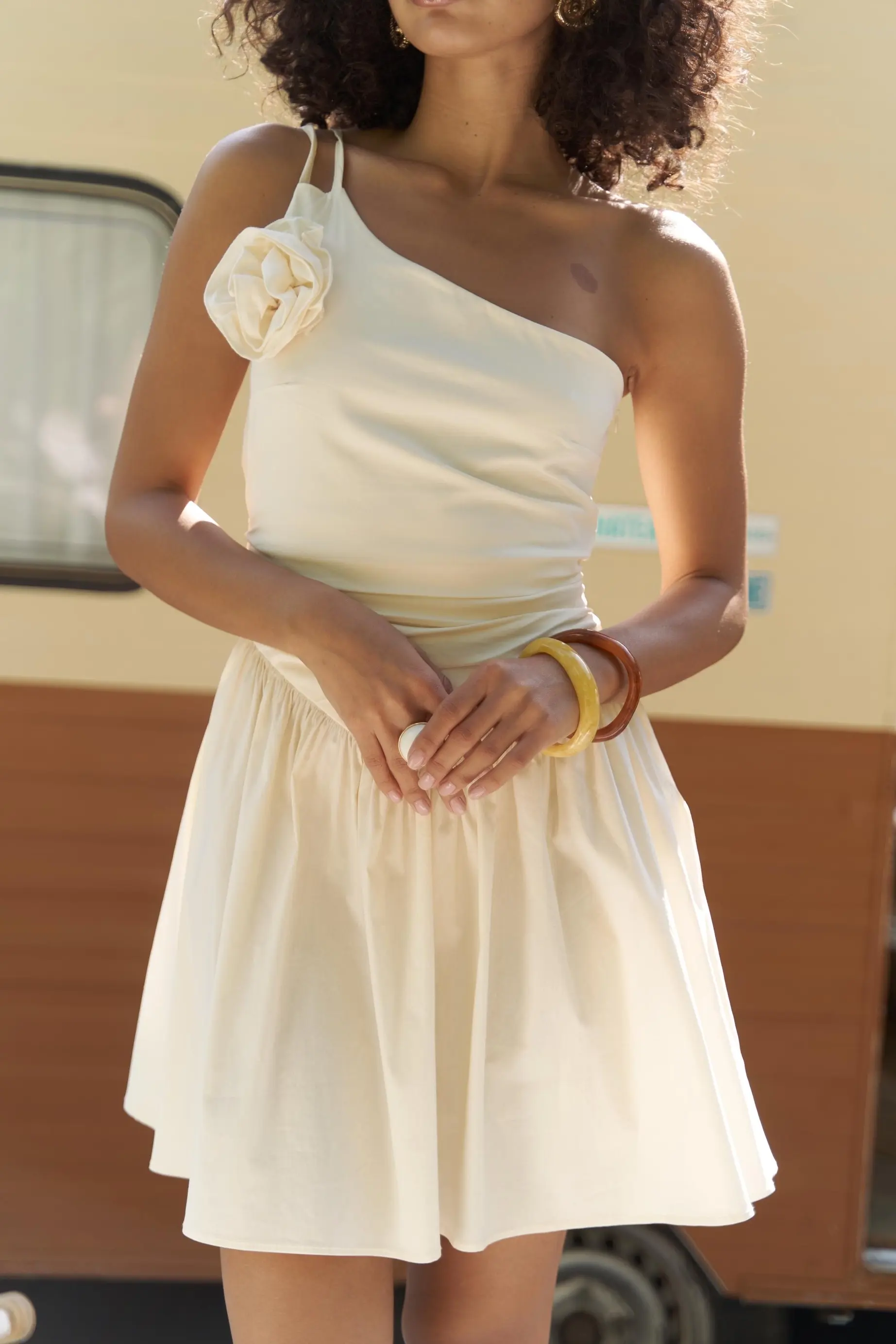 Lissa One-Shoulder Rose Detail Mini Dress