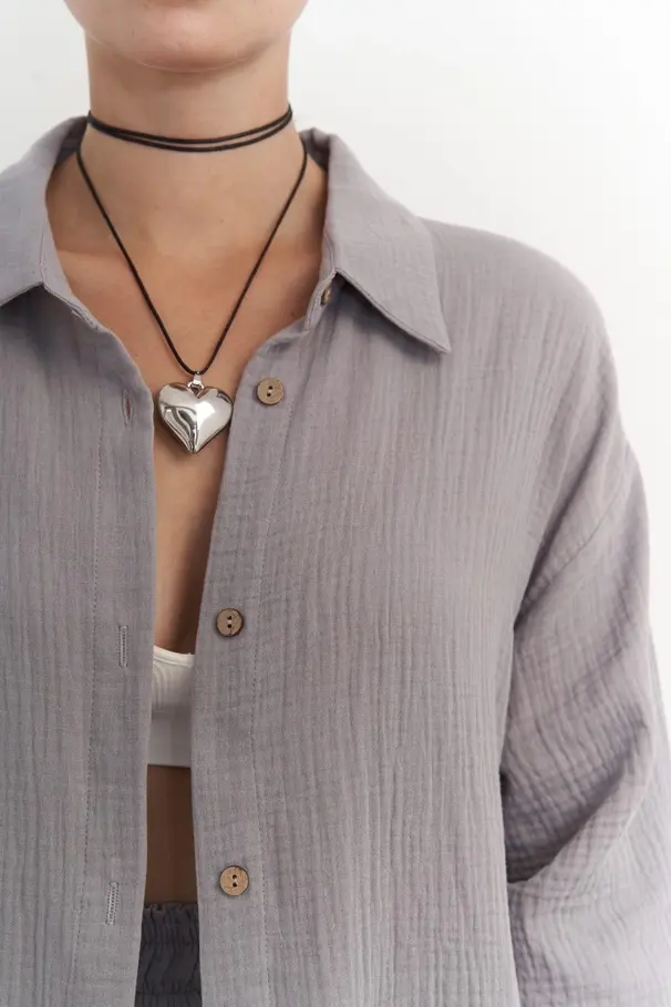 Thumbnail: Palma Gray Muslin Shirt & Shorts Set