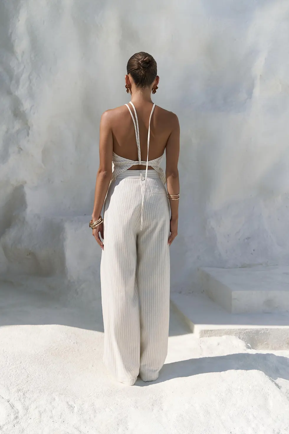 Thumbnail: Behin Striped Tie-Detail Beige Crop