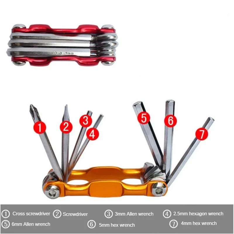 Thumbnail: Multi Repair Tools Kit Portable Bicycle Tool Folding Allen Wrench Spoke Hex Wren