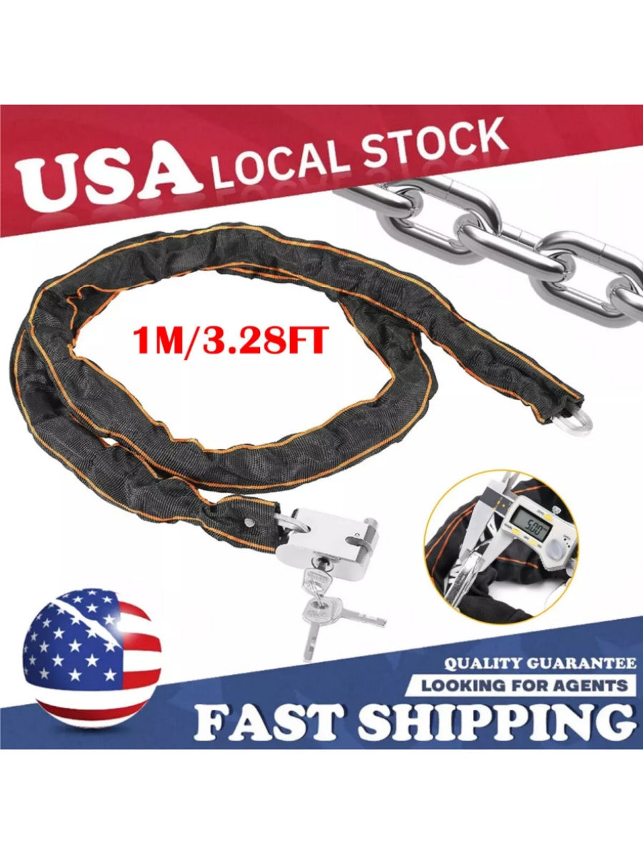 3.28FT Heavy Duty Motorcycle Bike Bicycle Chain Lock Anti-theft Padlock Security