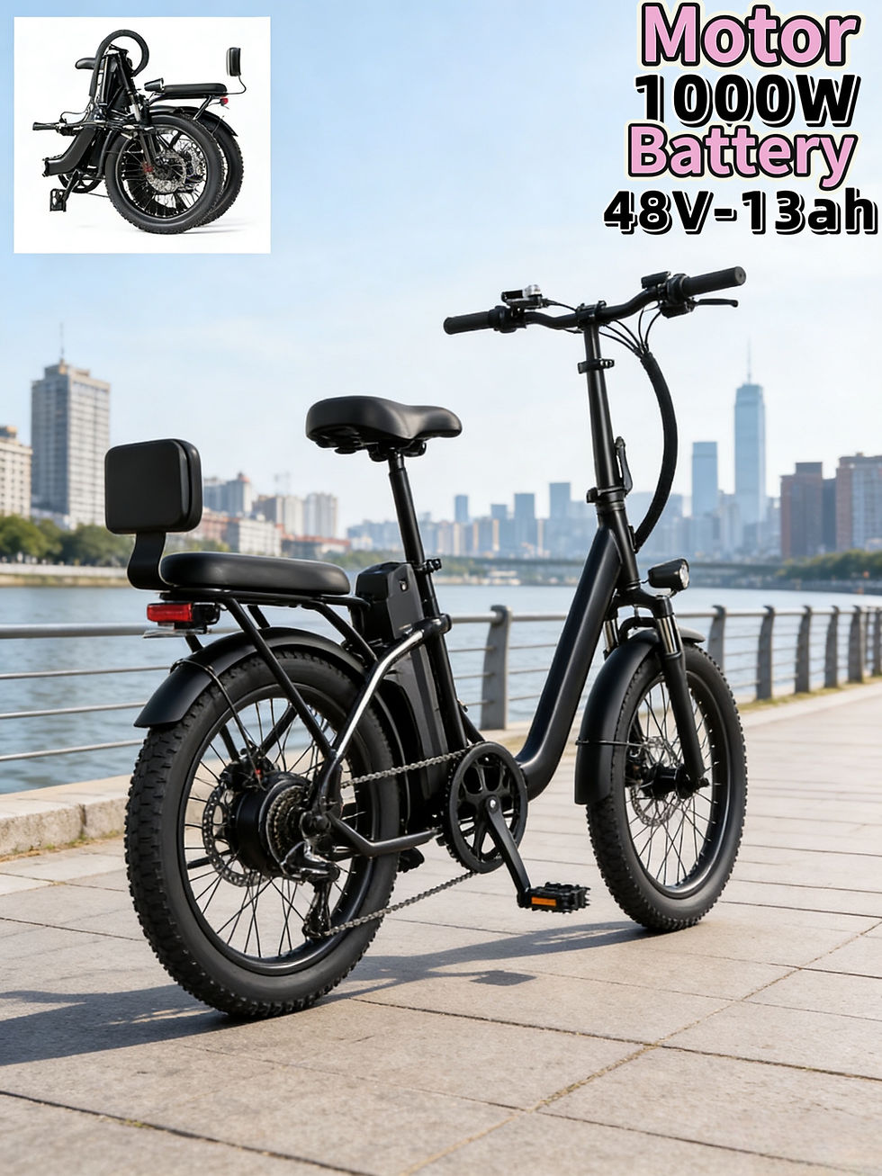 Thumbnail: 20-inch foldable parent-child riding E-BIKE. 48V13AH removable battery electric 