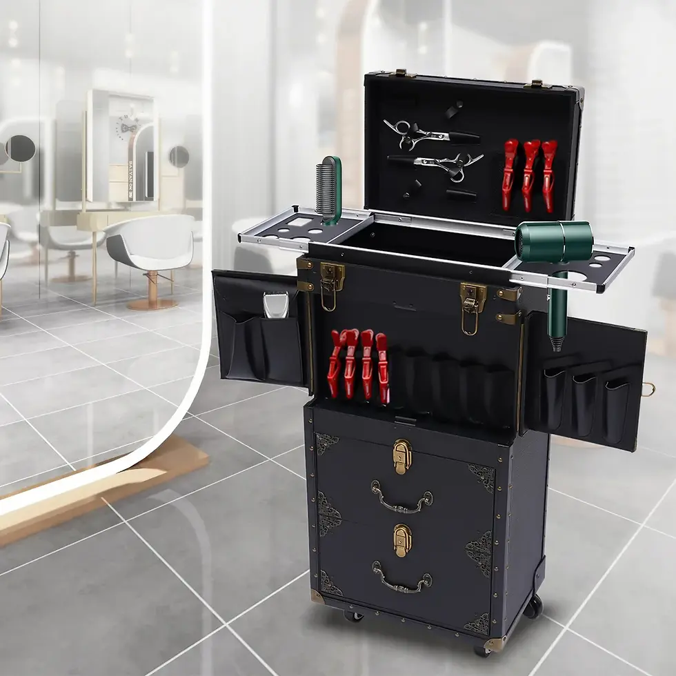 Thumbnail: Black Salon Trolley Rolling Cart Beauty Drawer Lockable Cabinet w/ Wheels Spa Be