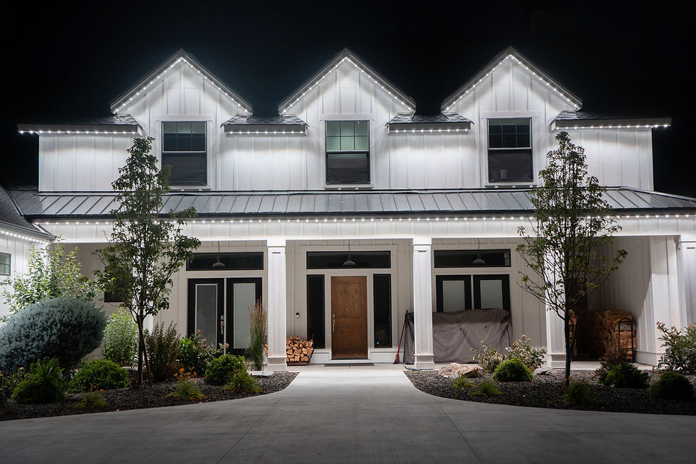 Home in Olympia, WA with permanent smart lighting in warm white at night
