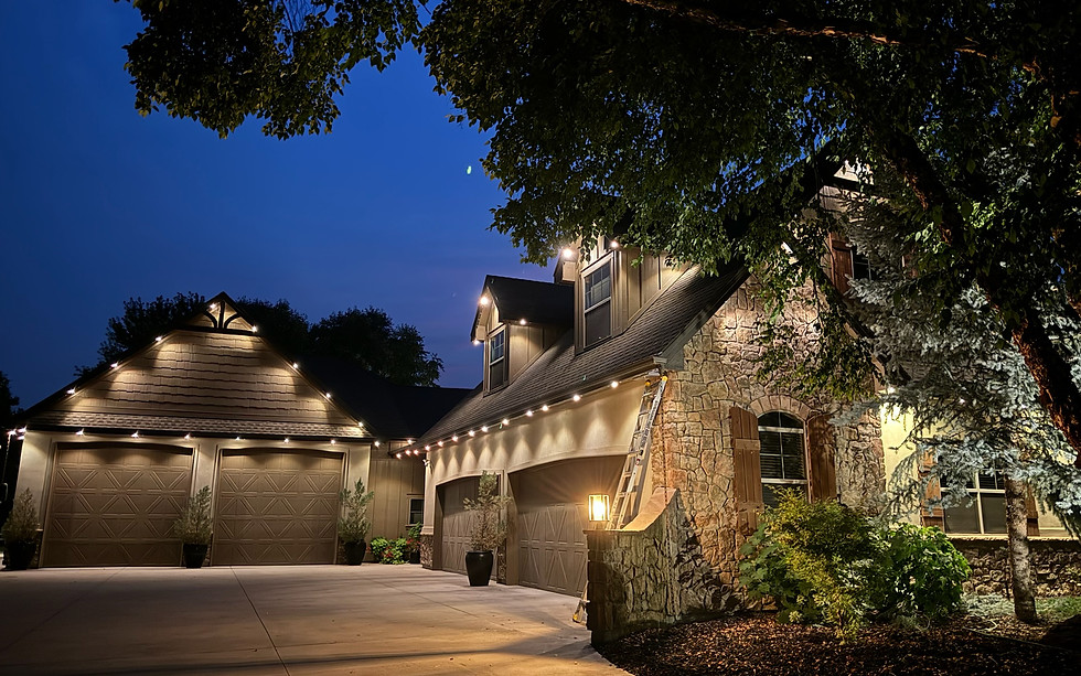 Architectural permanent outdoor lighting on a home at night