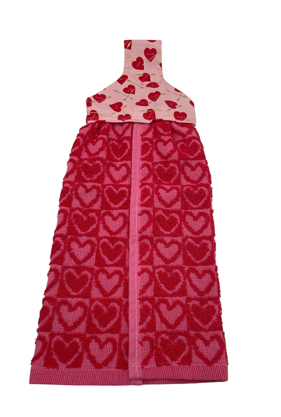 Thumbnail: Pink and red towel with heart pattern