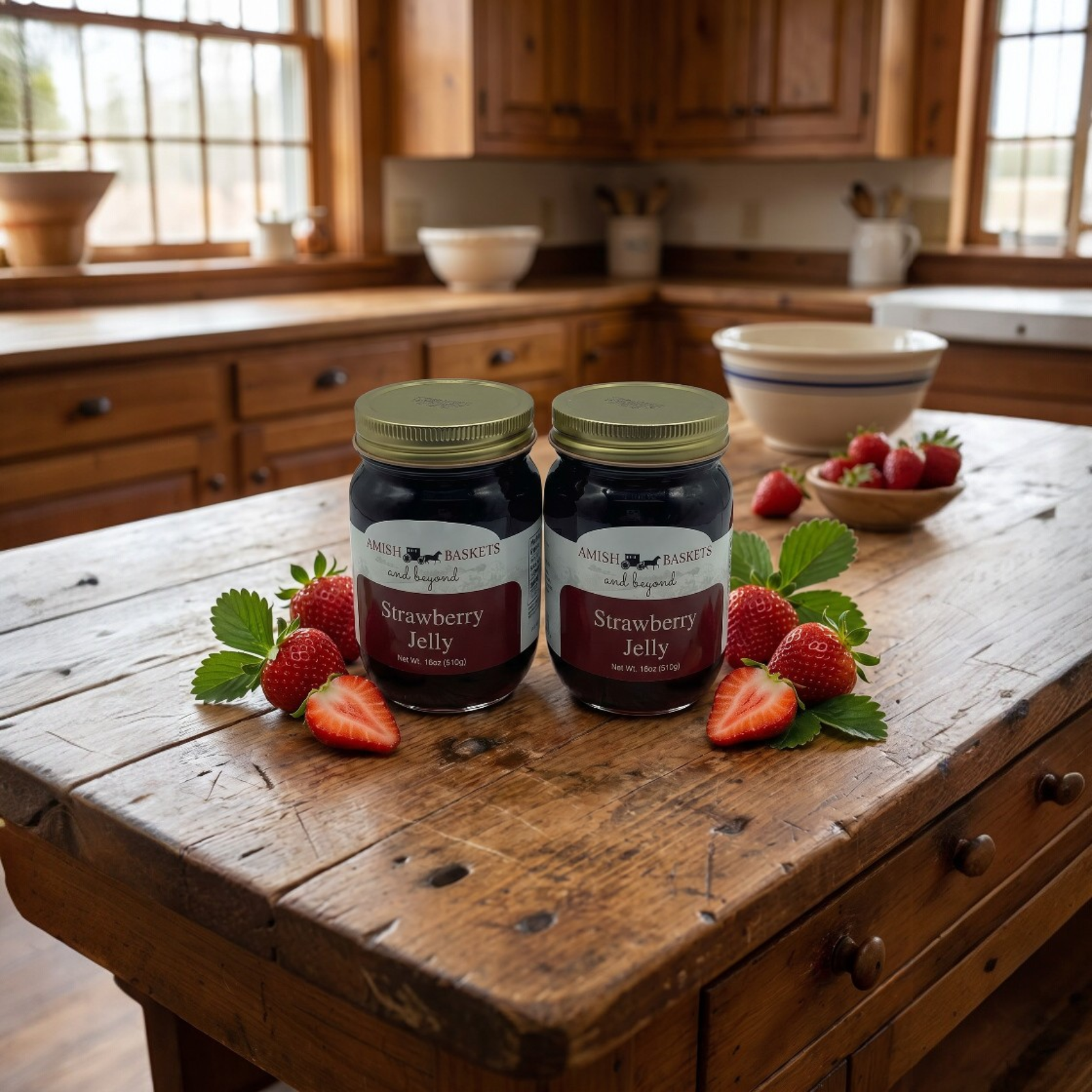 Amish Strawberry Jelly Non GMO All Natural Vegan - 18 oz - 2 Jars
