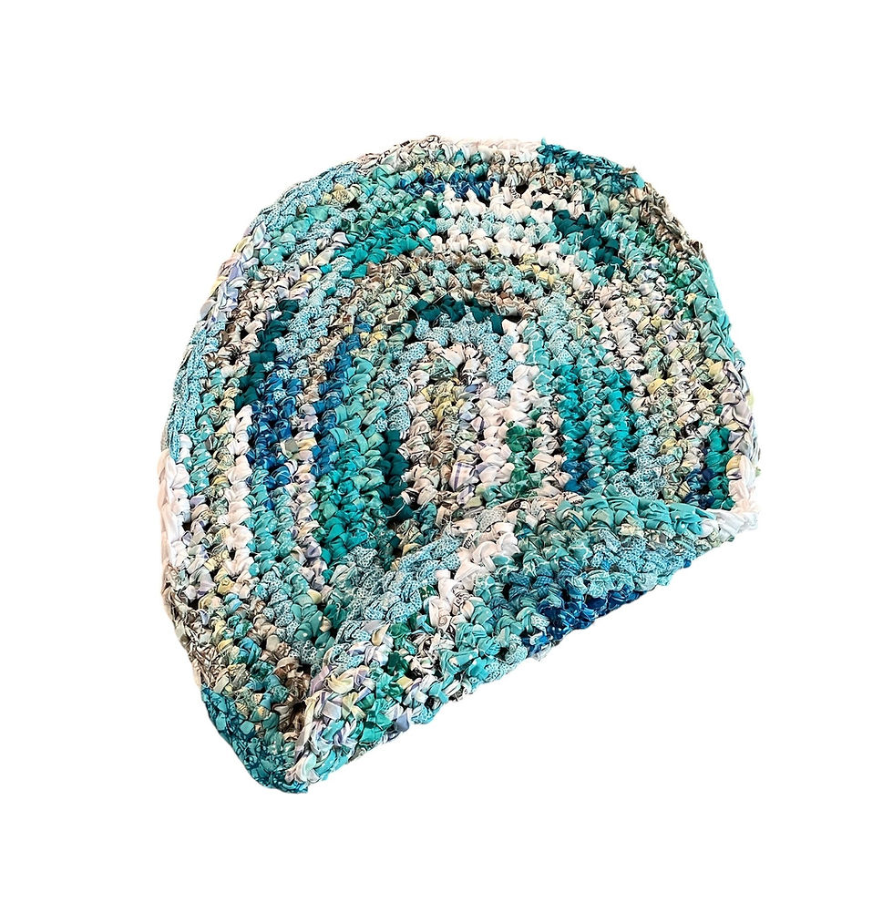 Thumbnail: Hand-crocheted teal and silver beanie