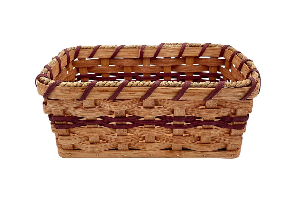 Thumbnail: Rectangular woven basket with dark red accents