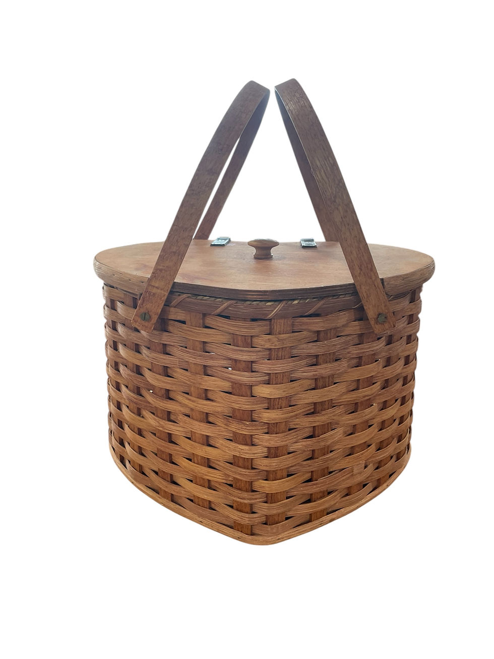 Thumbnail: Woven basket with wooden lid and handles