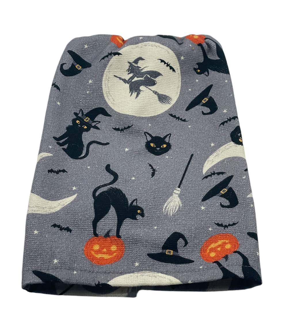 Thumbnail: Halloween kitchen towel: black cats, witches, pumpkins