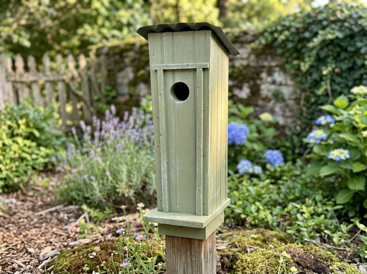 Amish Made Birdhouse Outhouse Tin Roof Bird House in Antique Green Finish