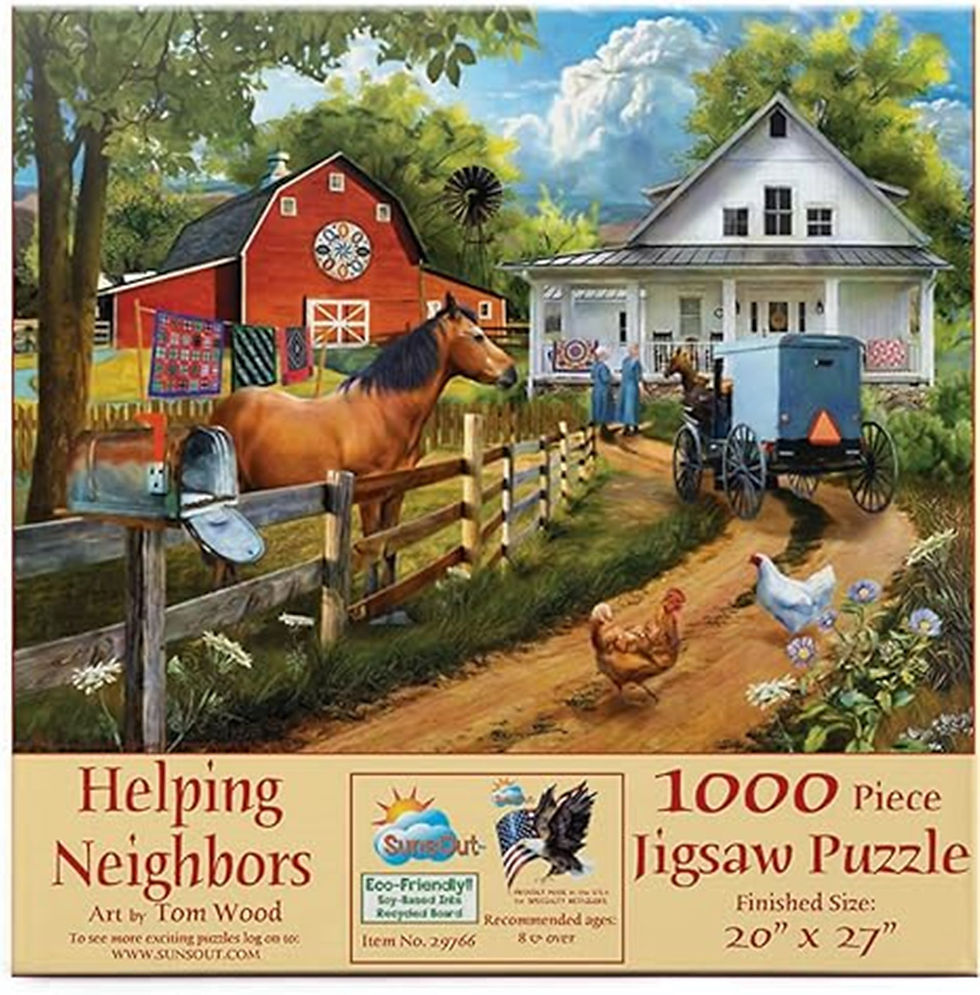 Thumbnail: Helping Neighbors 1000-piece jigsaw puzzle: Amish farm scene