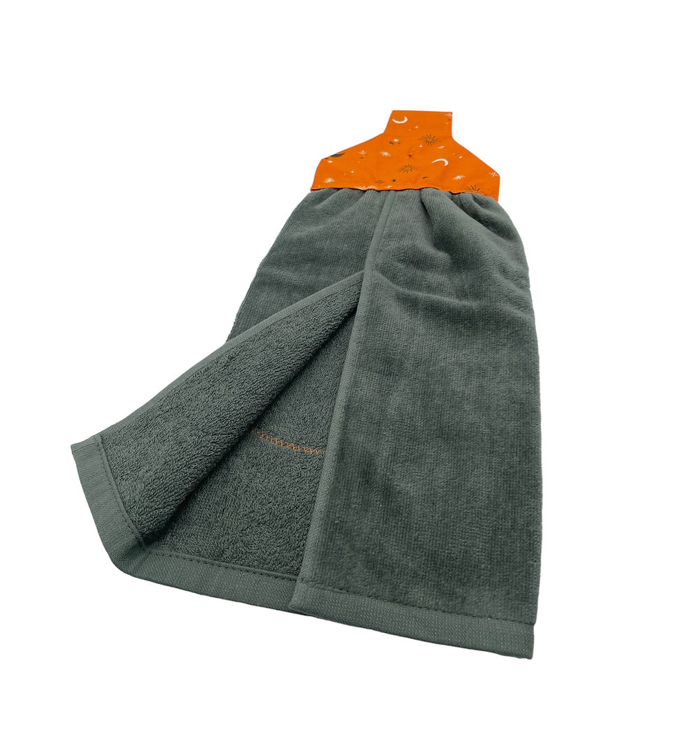Thumbnail: Gray Halloween dishtowel with orange applique back of towel