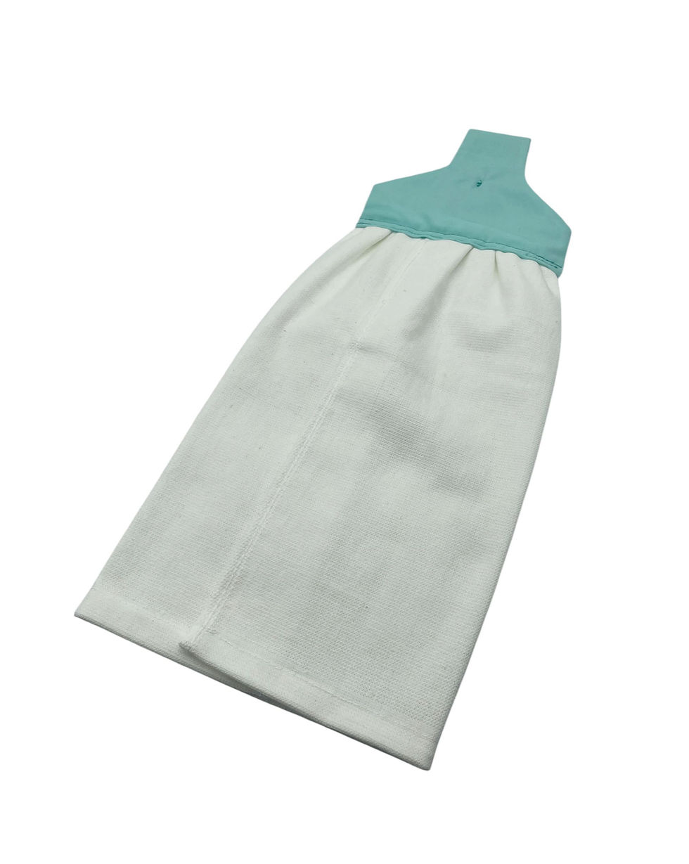 Thumbnail: White cotton dish towel with teal hanger