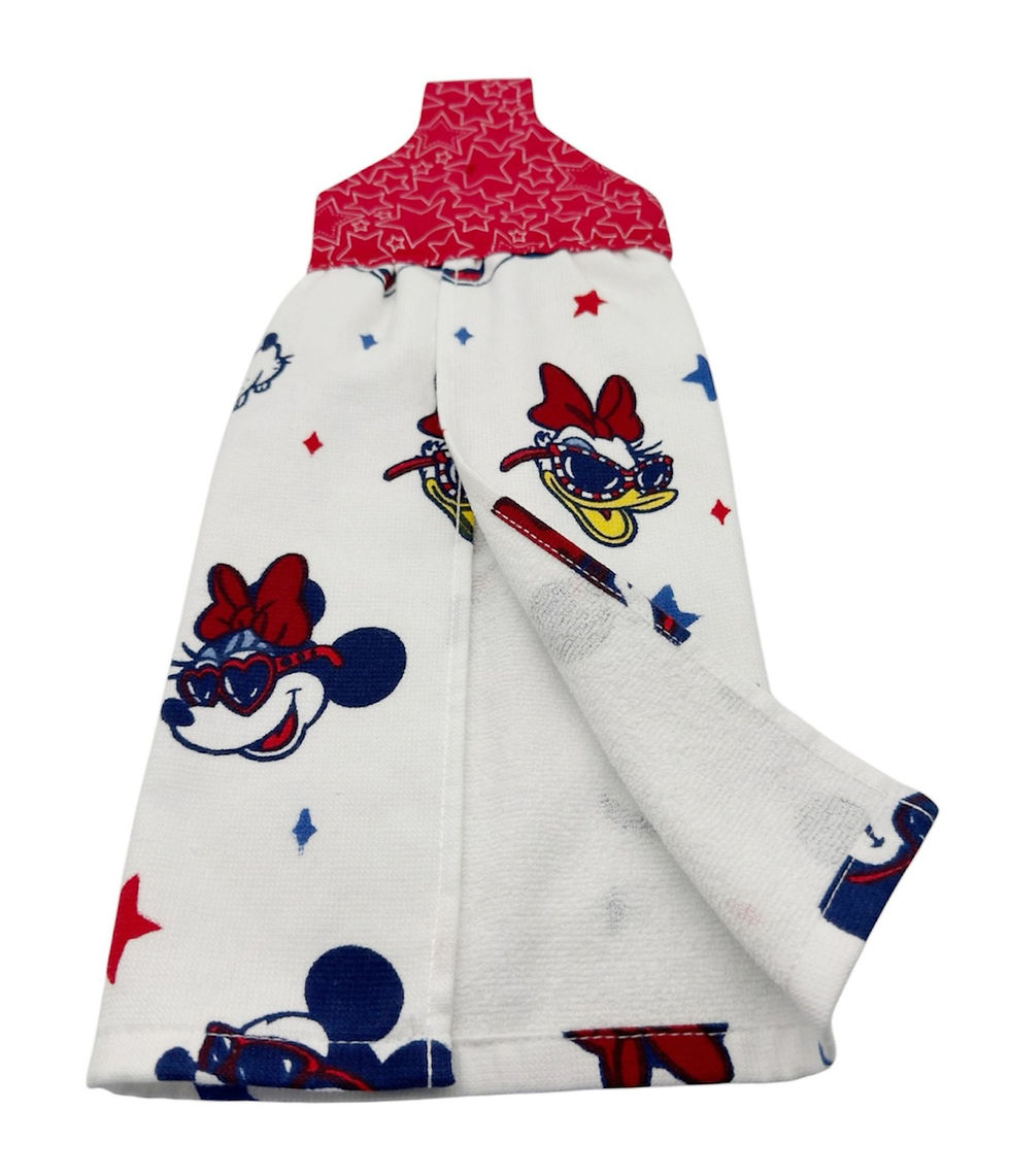 Thumbnail: Americana Dishtowel Mickey and Friends on White Cotton Towel With Stars