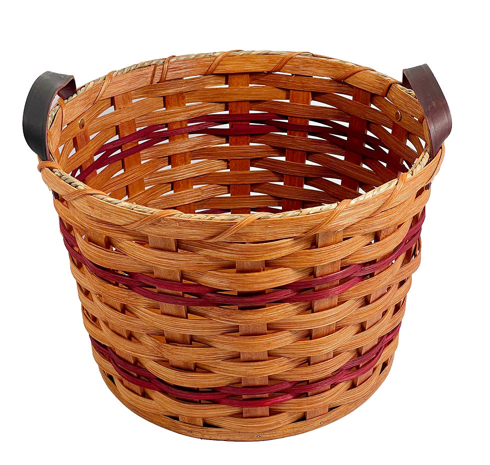 Thumbnail: Amish Pail Autumn Harvest Towel Storage Basket With Genuine Leather Handles
