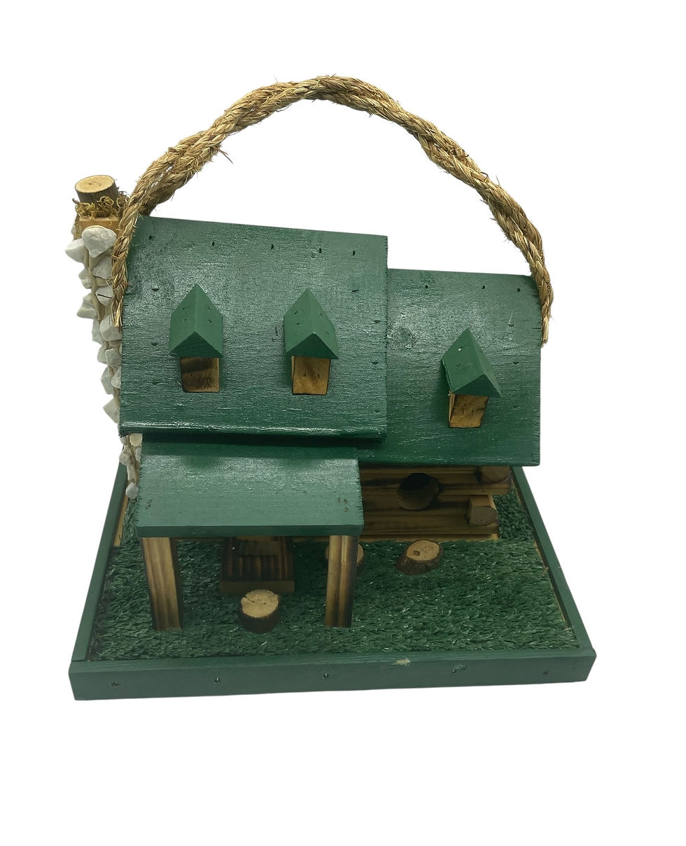 Thumbnail: Amish birdhouse, green roof, log details