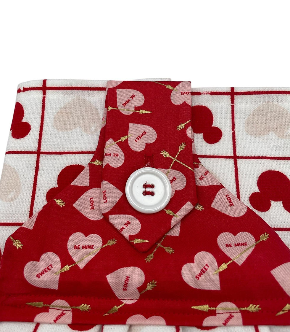 Thumbnail: Red fabric with heart pattern and white button