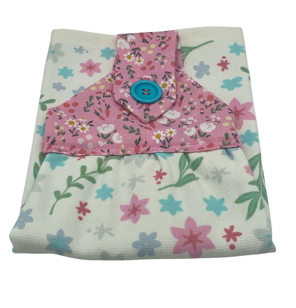 Thumbnail: Floral hanging towel with blue button