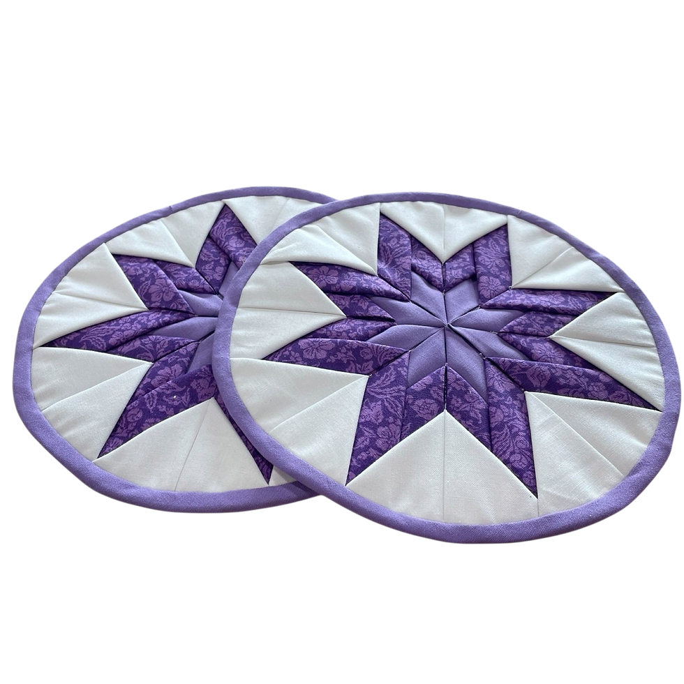 Thumbnail: Amish Made Star Quilted  Hot Pad in Purple and White With Purple Backside