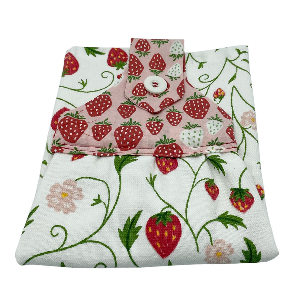 Thumbnail: Handmade Strawberry Vines Dishtowel on White Cotton Towel