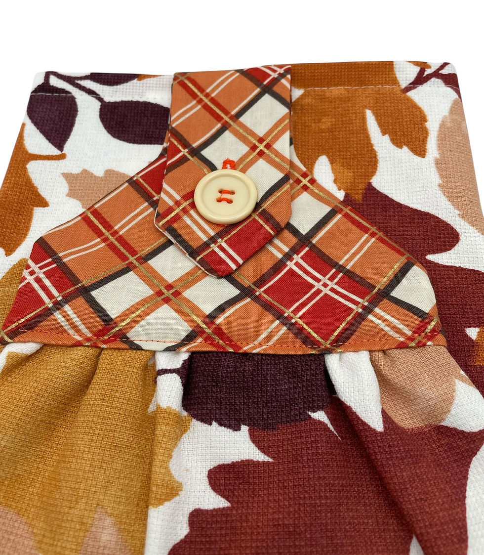 Thumbnail: Fall Handmade Hanging Dishtowel Red, Gold, and Brown Autumn Leaves White Towel