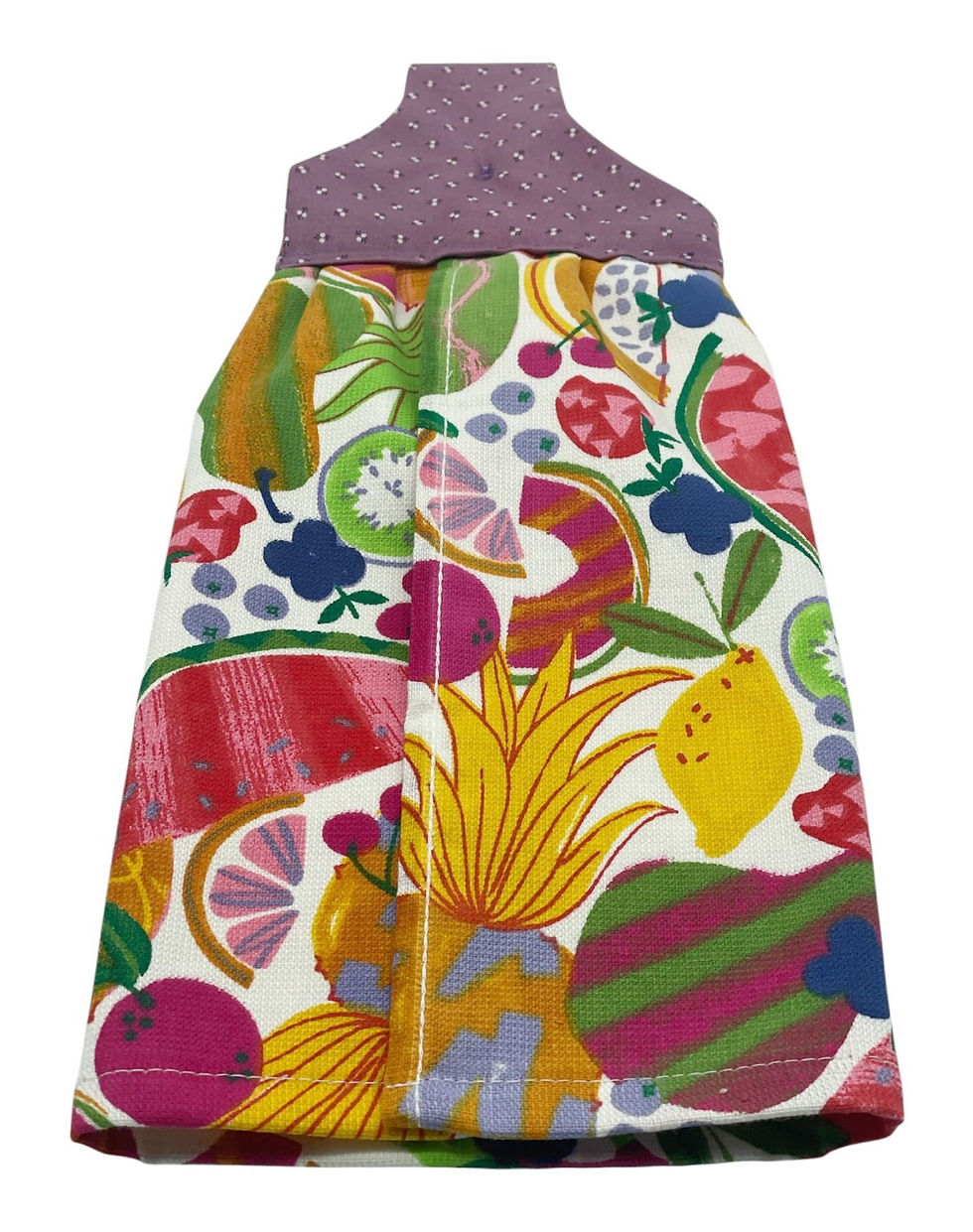 Thumbnail: Handmade Tropical Fruits Dishtowel on White Cotton Towel