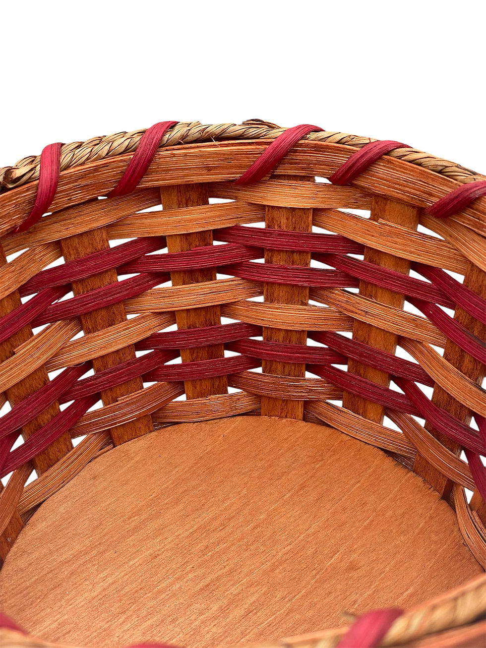 Thumbnail: Brown and red woven basket with wooden base